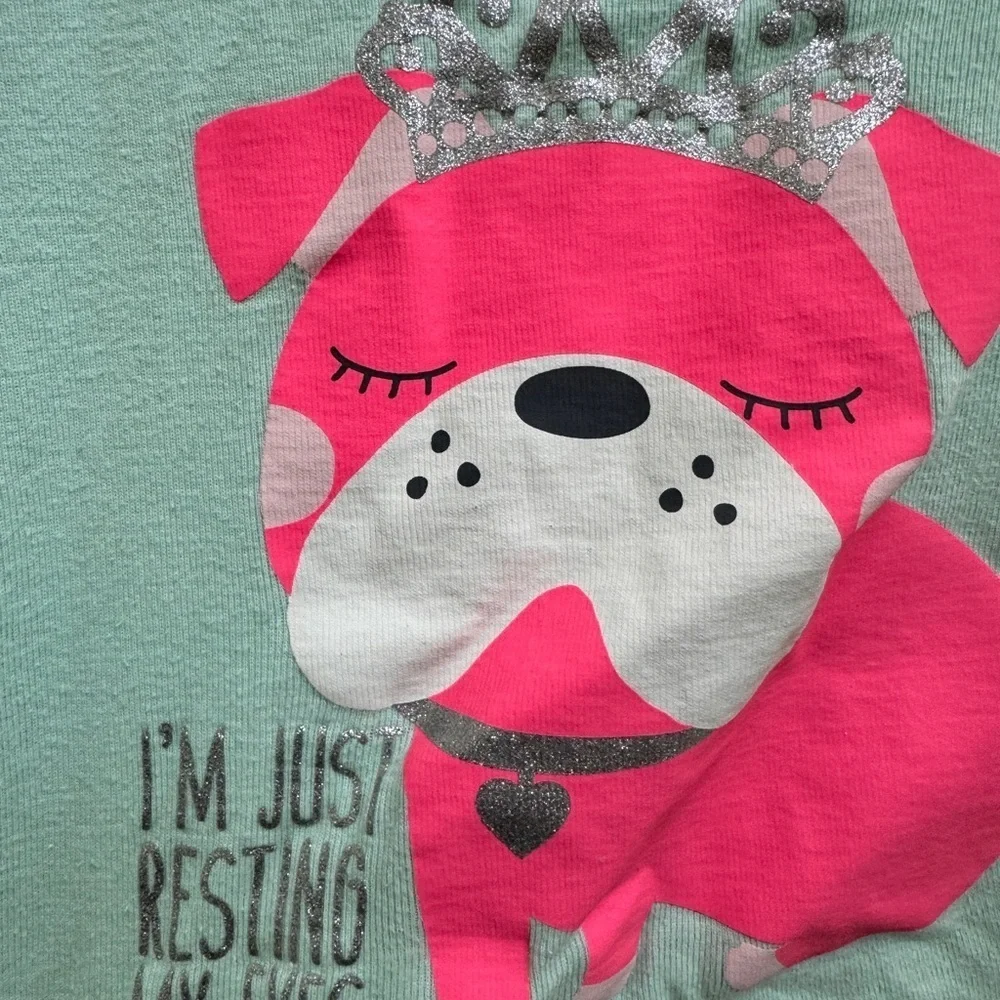 Carter’s 2T Green Girls Bulldog I’m Just Closing My Eyes Long Sleeve Pajama Top